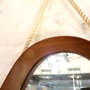 Oval hall mirror, wooden frame. Scandinavia 1960s 33x100cm