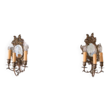 Pair of old French wall lights with beveled mirror and putti