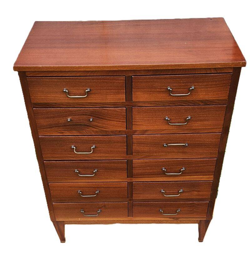 English Mahogany Archive Furniture with 12 Drawers