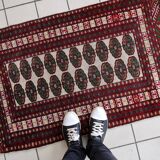 Handmade vintage Uzbek Bukhara rug 77cm x 128cm 1960s - 1С1175