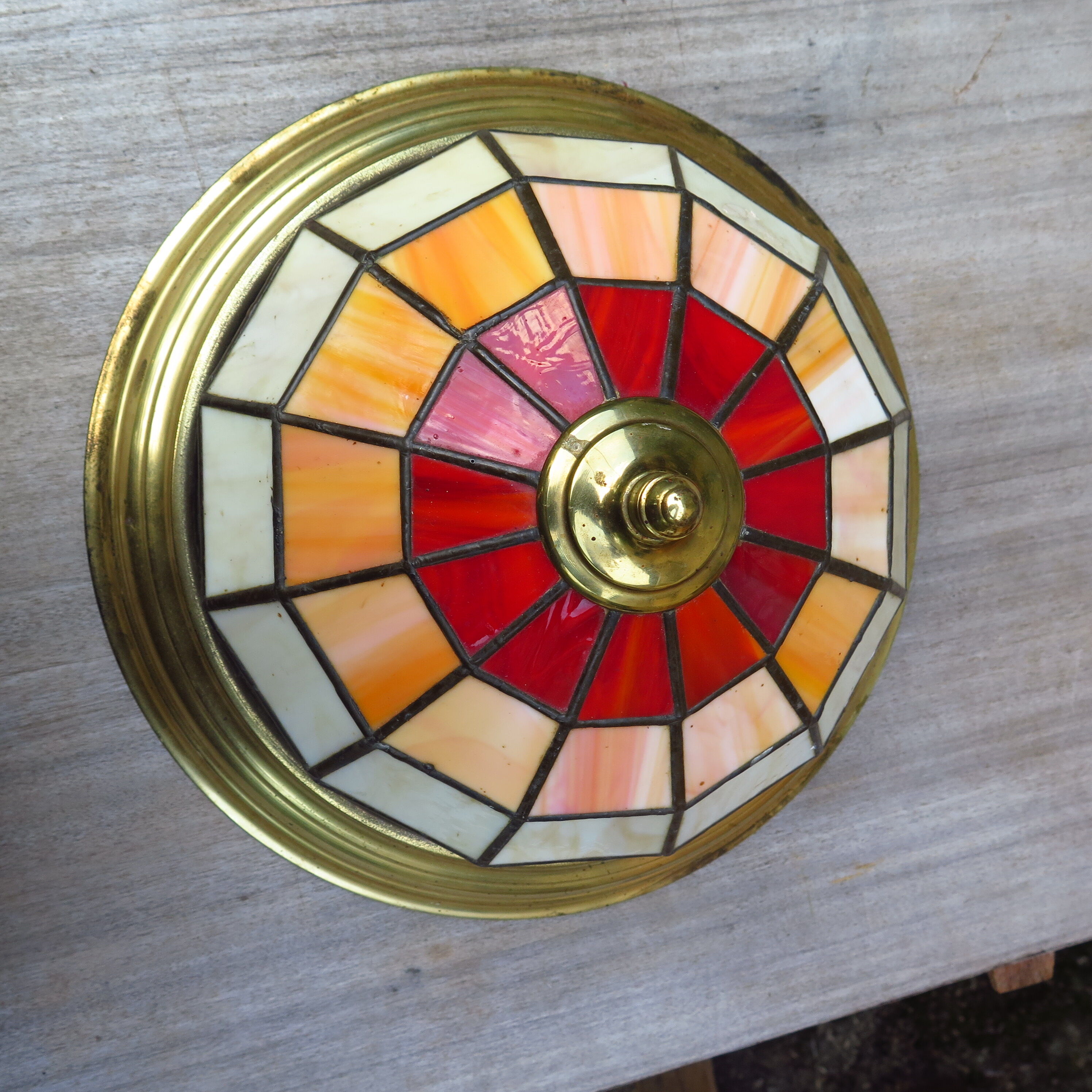 English leaded stained glass ceiling lamp in art-deco style