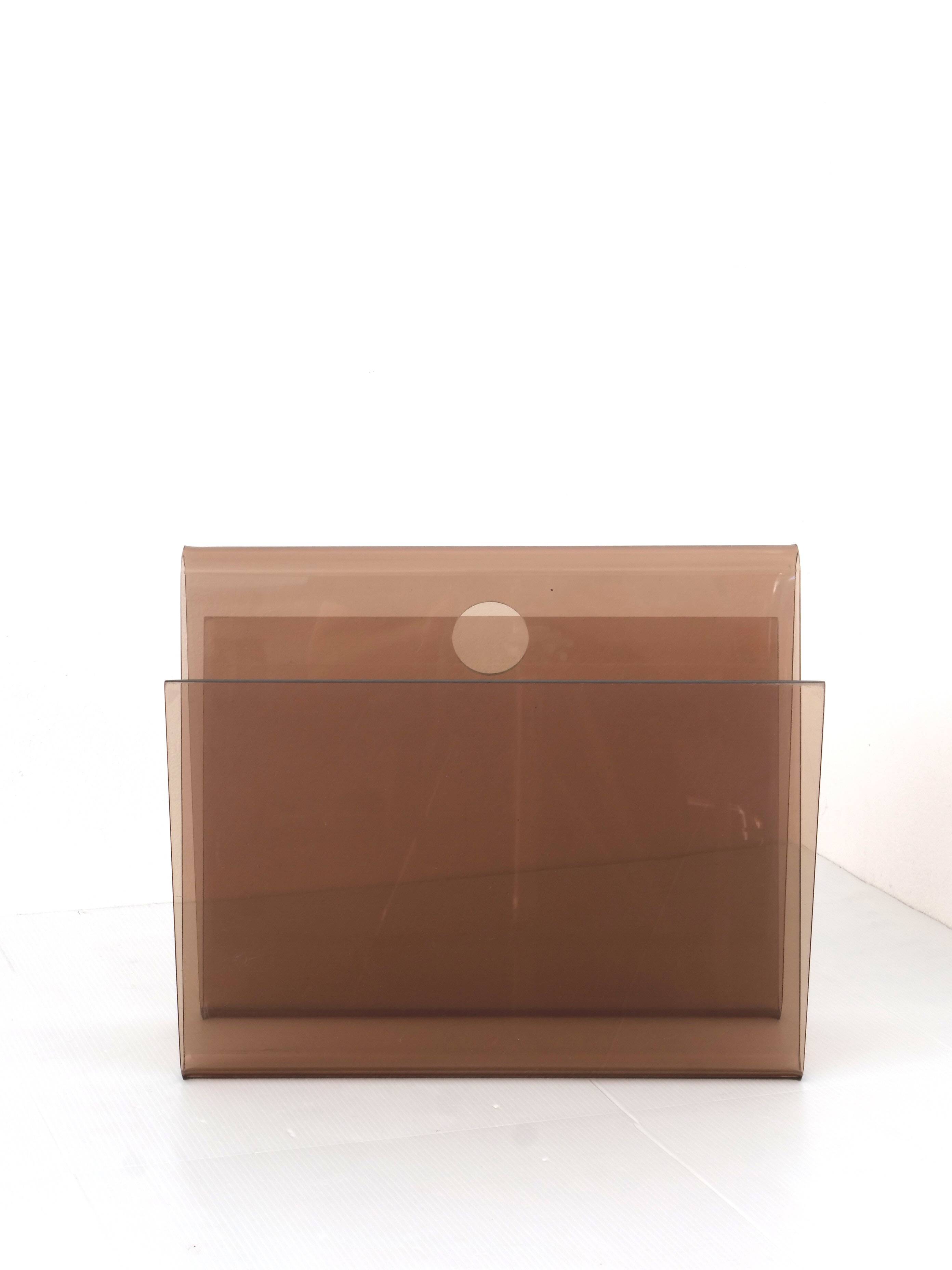 70's smoked plexiglass magazine rack