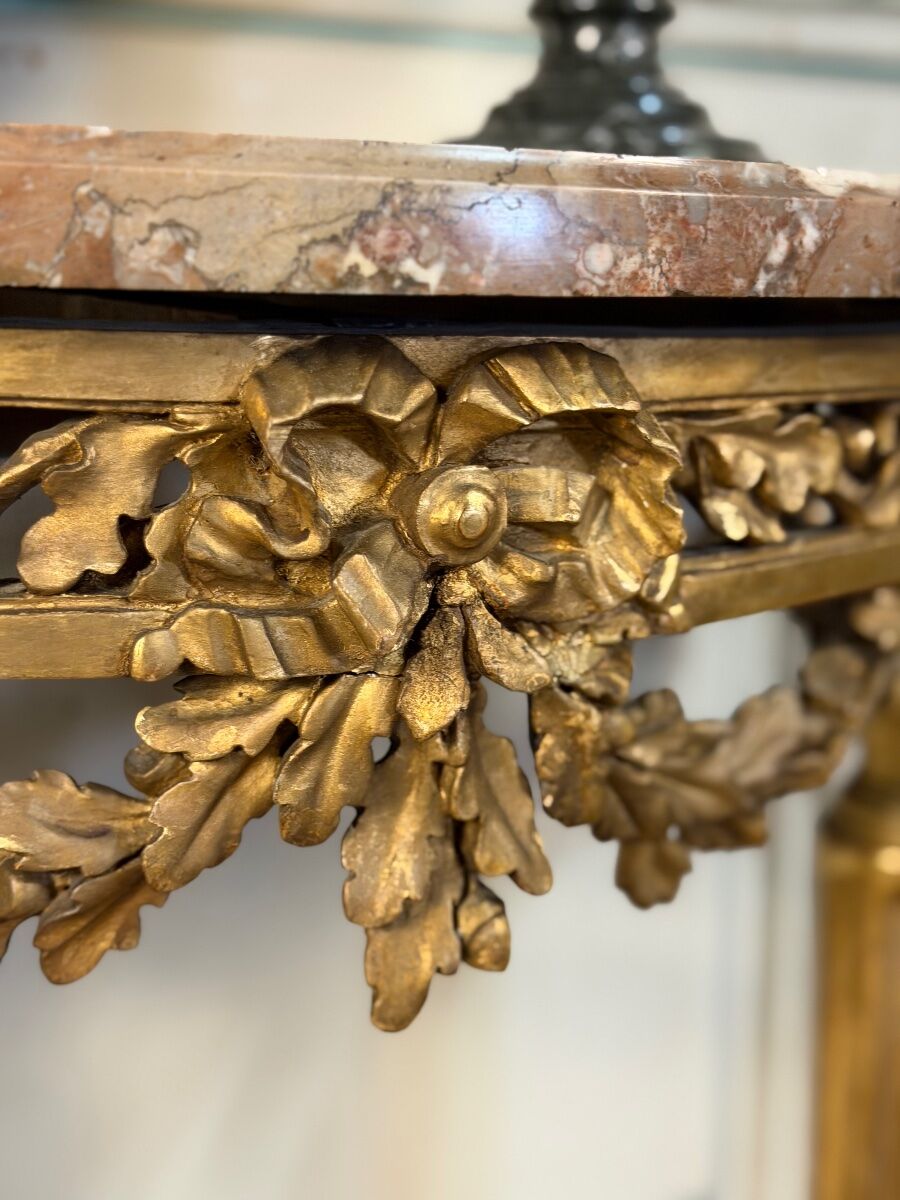 Console Louis XVI in gilded wood, Rance marble, 18th century