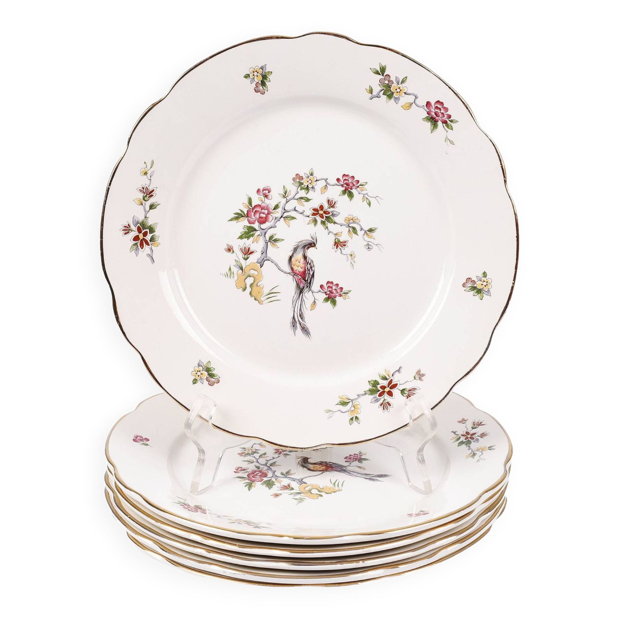 Set of 6 flat plates, Condé de Digoin Sarreguemines model.