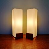 Pair of wall sconces in teak and opaline, Louis Kallf, Philips, 1960