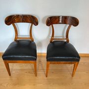Set of Biedermeier Shovel Chairs in Walnut & Black Leather, Austria, 1820s