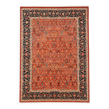 Hand-Knotted Area Rug with Floral Design, Red Wool Carpet for Living Room