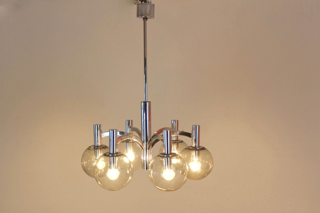 Chrome and glass vintage by Kaiser lights chandelier