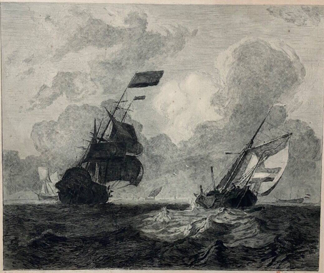Engraving by René Pinard numbered 41/200 Backhuysen boats 1927