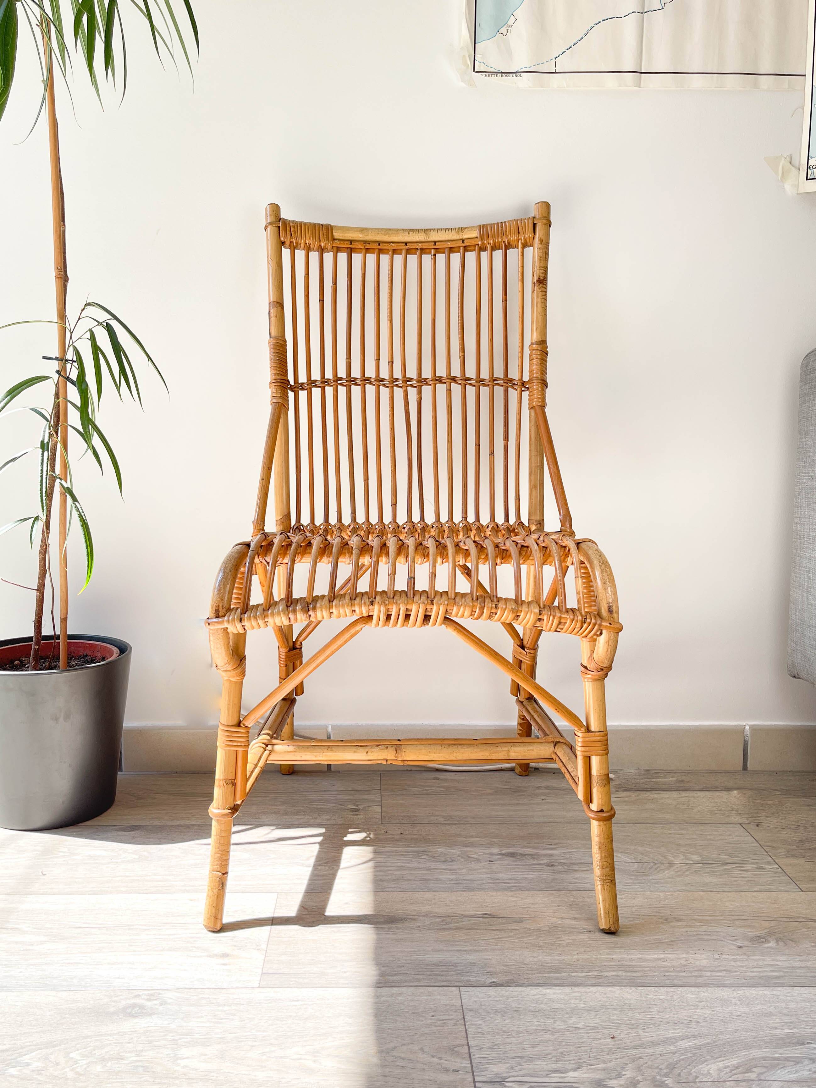 Chaise en rotin vintage 1970