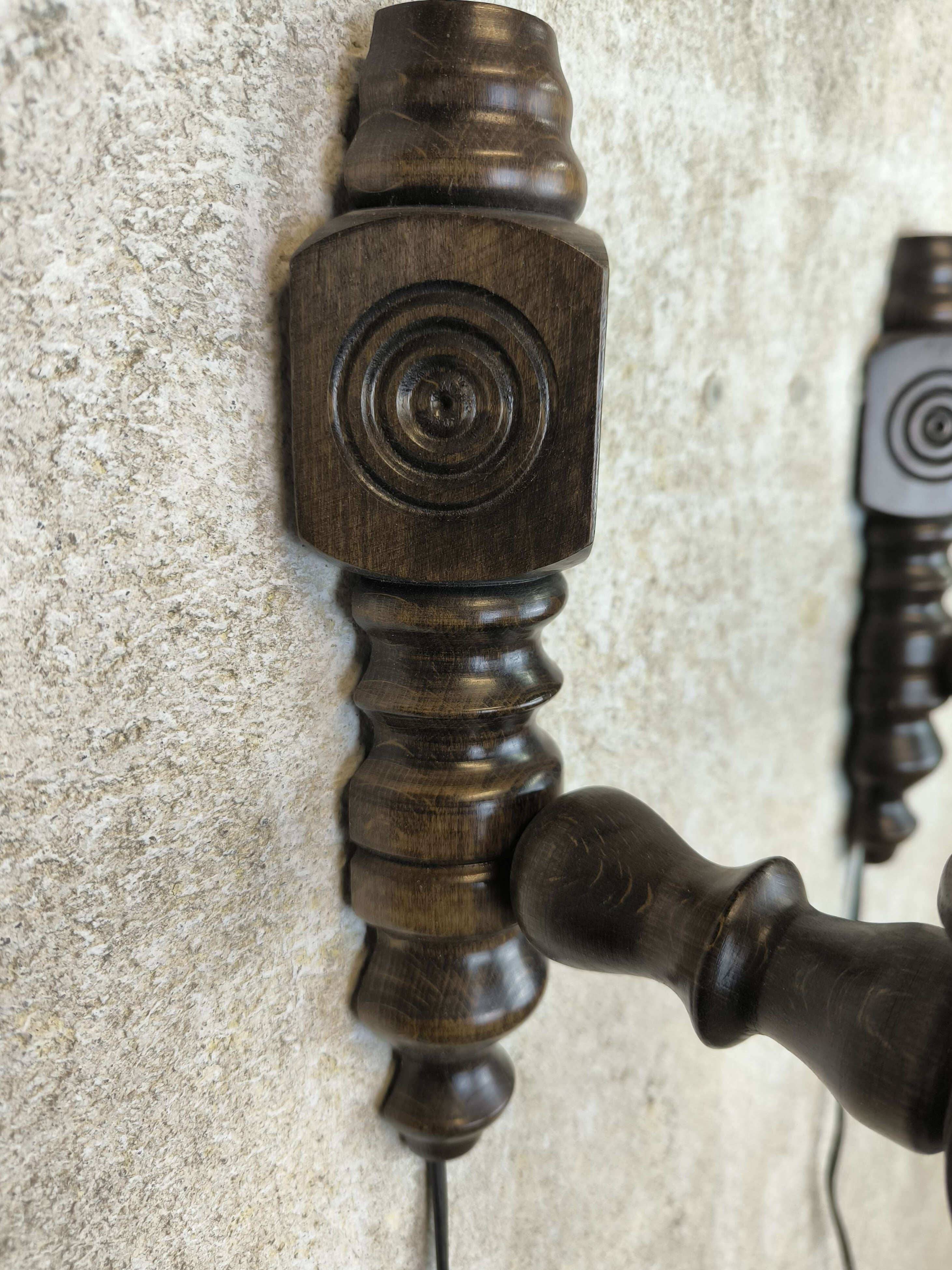 Pair of vintage wooden wall lights