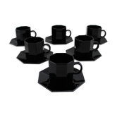 Set of 6 octagonal cups with saucers Black ceramic