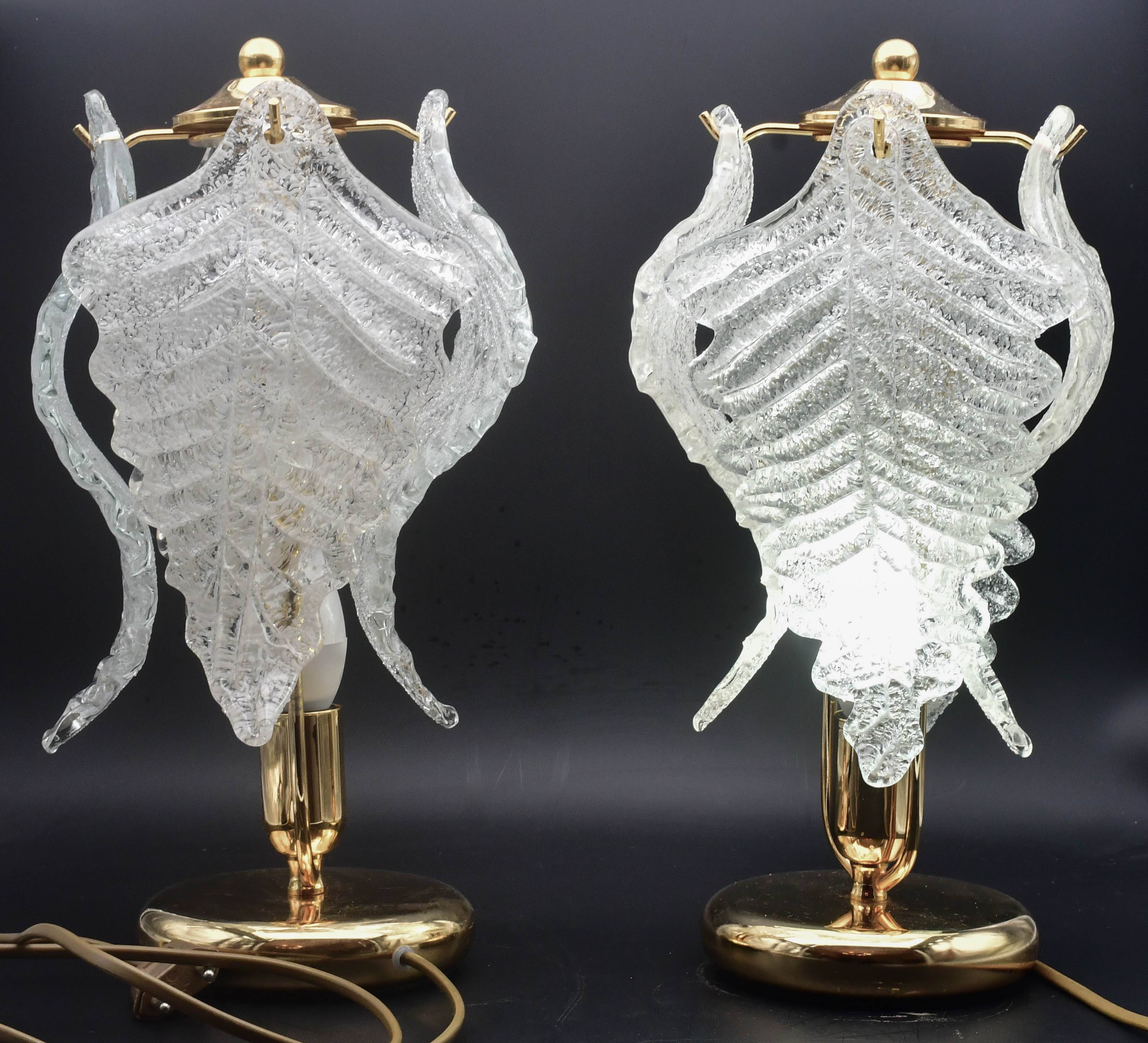 Set of 2 Murano glass table lamps transparent leaves