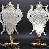 Set of 2 Murano glass table lamps transparent leaves