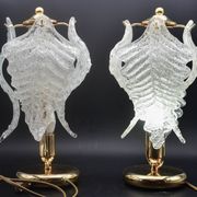 Set of 2 Murano glass table lamps transparent leaves