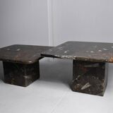 Table basse vintage en pierre fossilisée