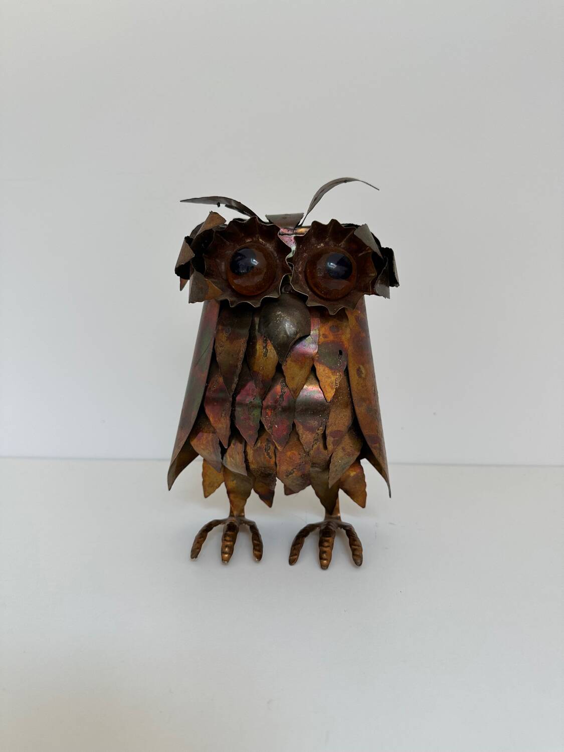 Brutalist owl sculpture, vintage 1970s