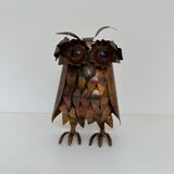 Brutalist owl sculpture, vintage 1970s
