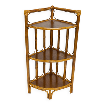Étagère d’angle en bambou et bois vintage – 3 niveaux