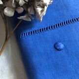 Drap ancien en lin et coton teinté en bleu Méditerranée