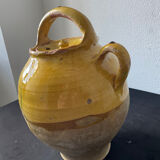 Cruche gargoulette chevrette en terre cuite jaune vernissé XIX eme siècle