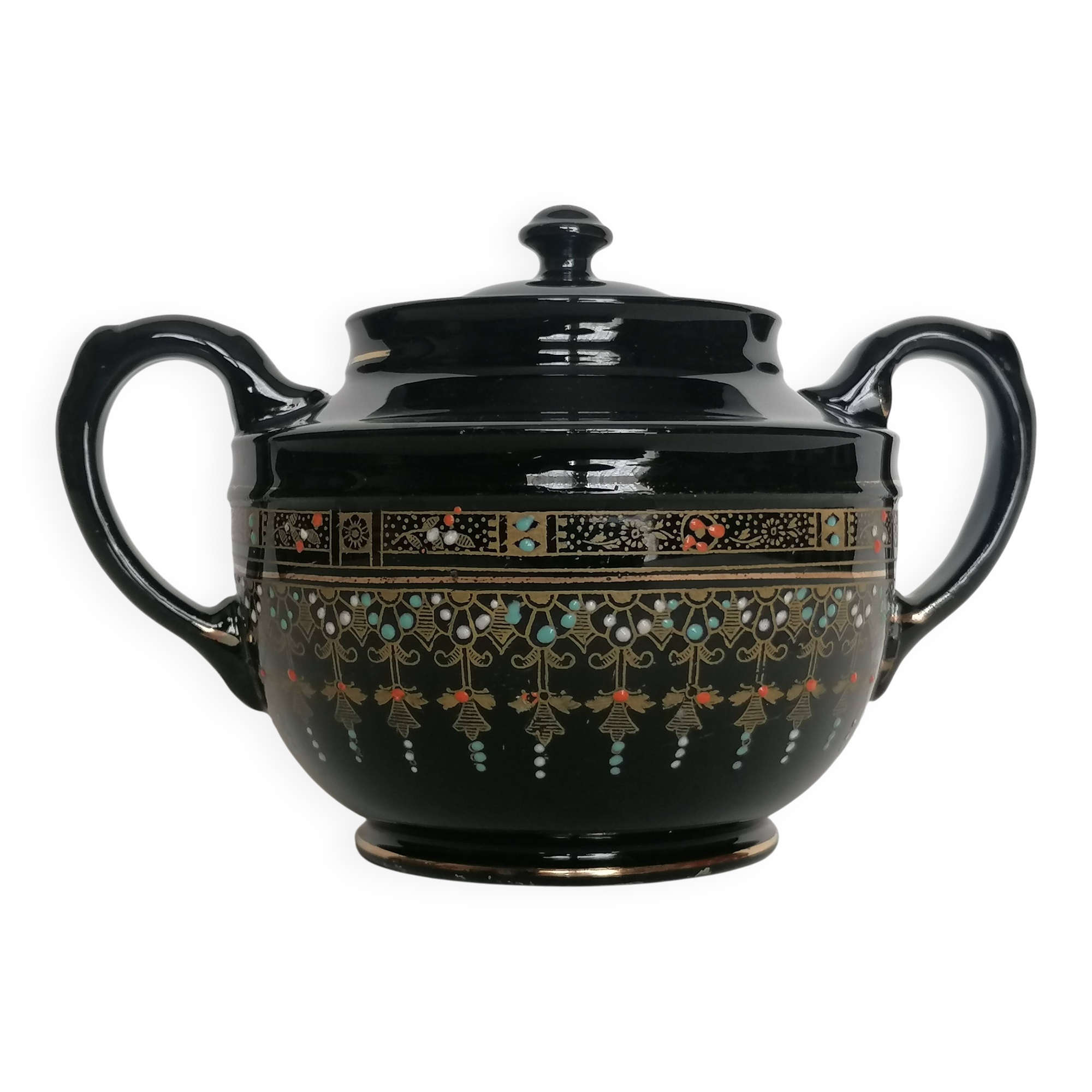 Gibson & Sons Victoria numbered enamelled faience sugar bowl
