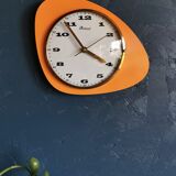 Vintage formica clock asymmetrical silent wall clock "Mervex orange"