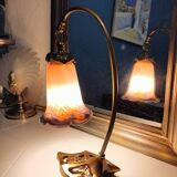 Art nouveau tulip style bronze lamp signed