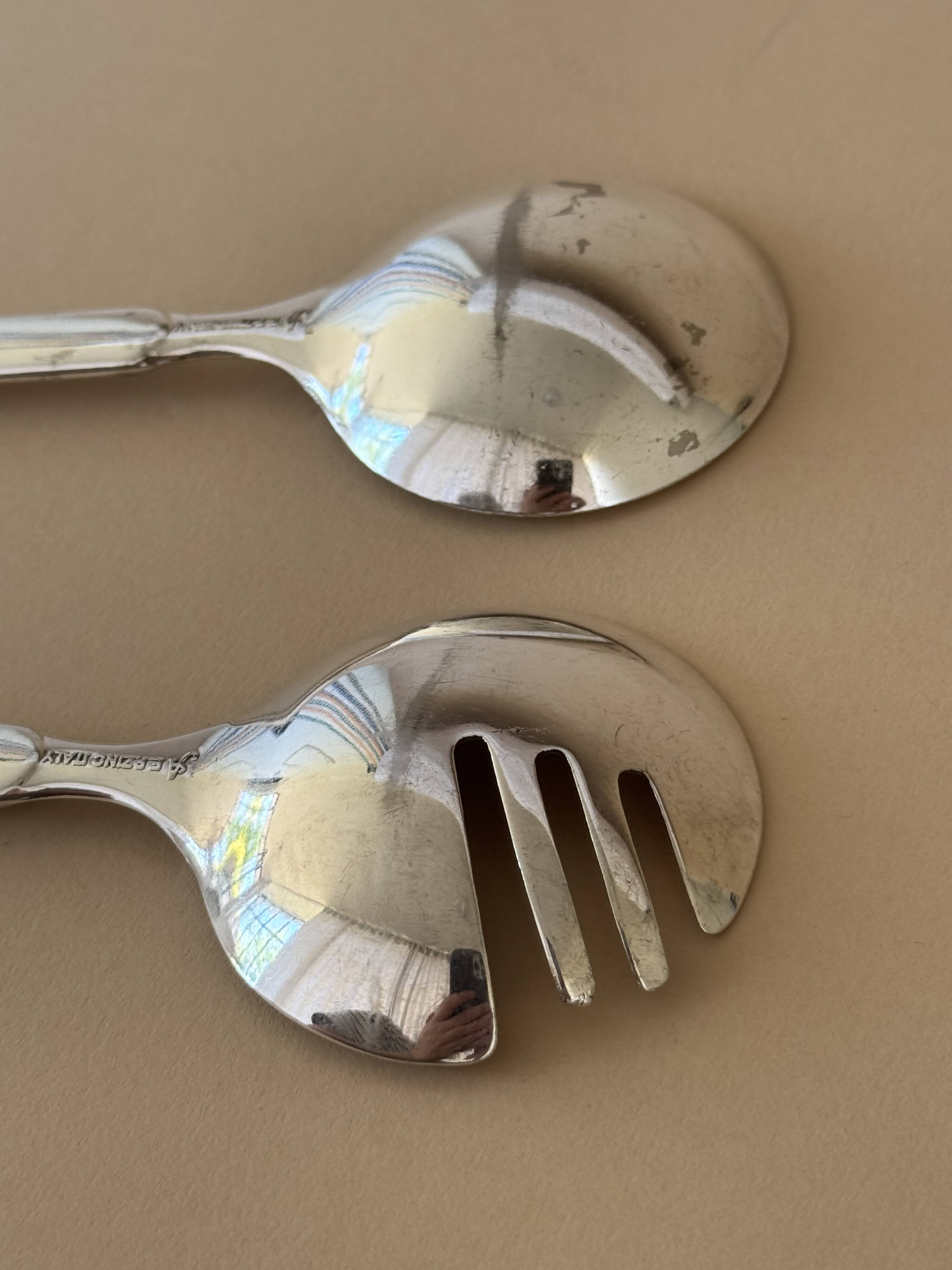 Italian 1960’s Vintage Pair Of Silver Plated Salad Utensils
