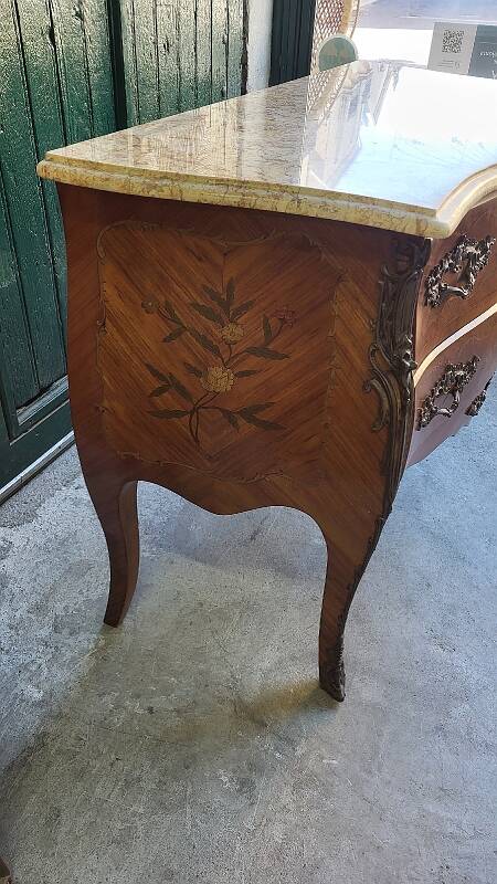 ROSEWOOD COMMODE WITH 2 DRAWERS AND OCHRE MARBLE TOP