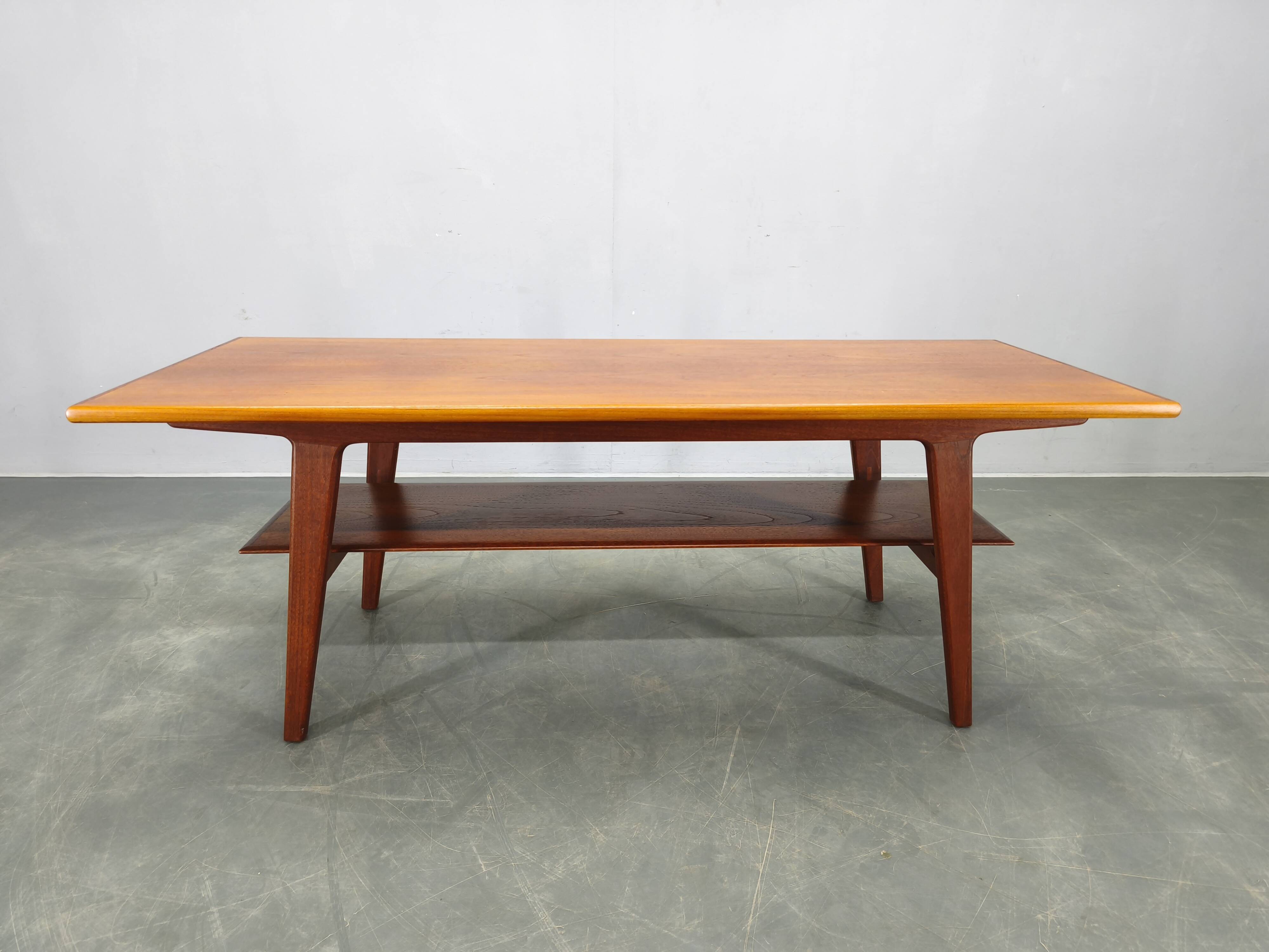 Danish Mid Century Teak Coffee Table with Shelf, 1960s