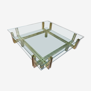 Table Basse en verre et structure dorée Romeo Rega 1970