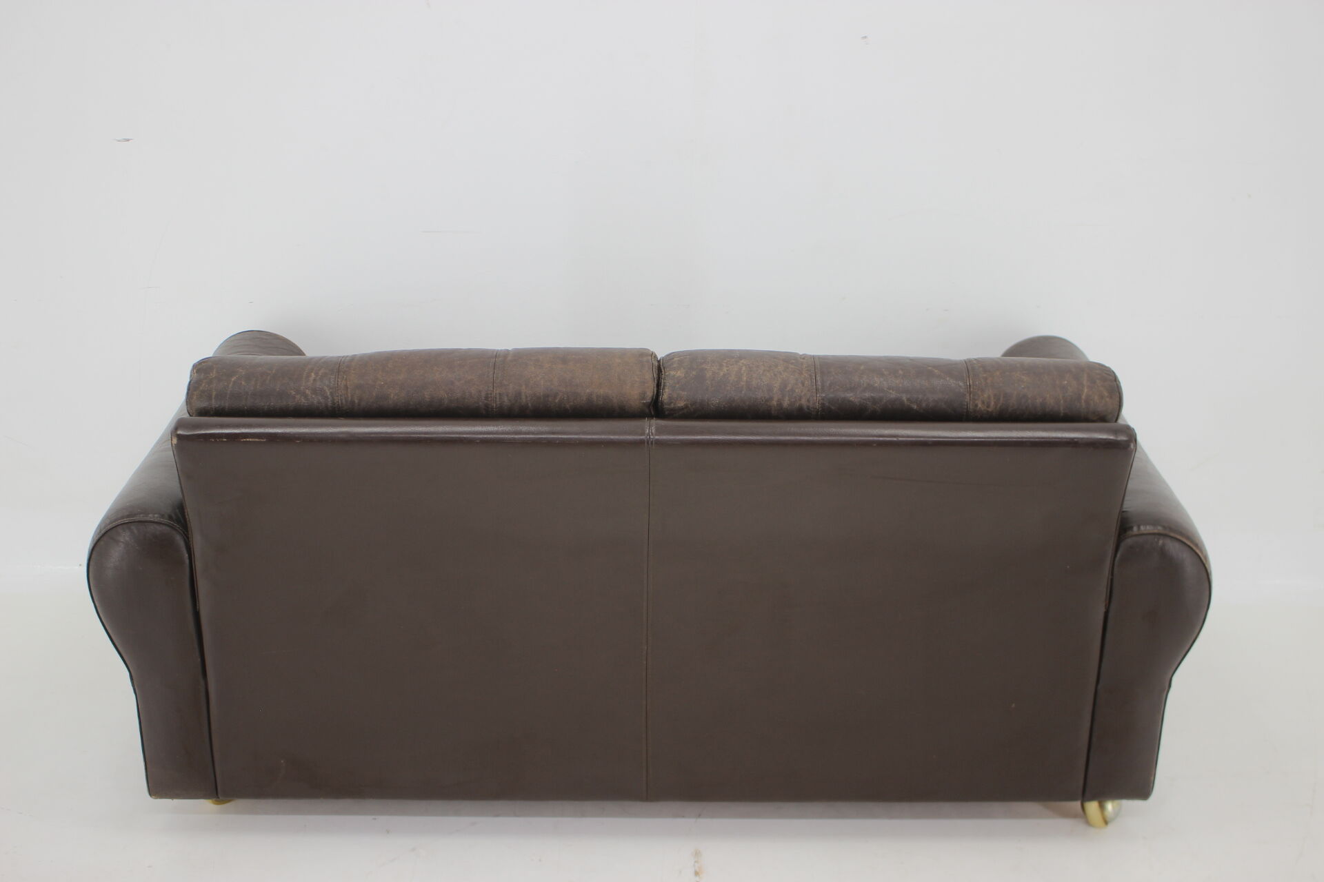 1970s Danish Brown Leather 2 Seater Sofa
