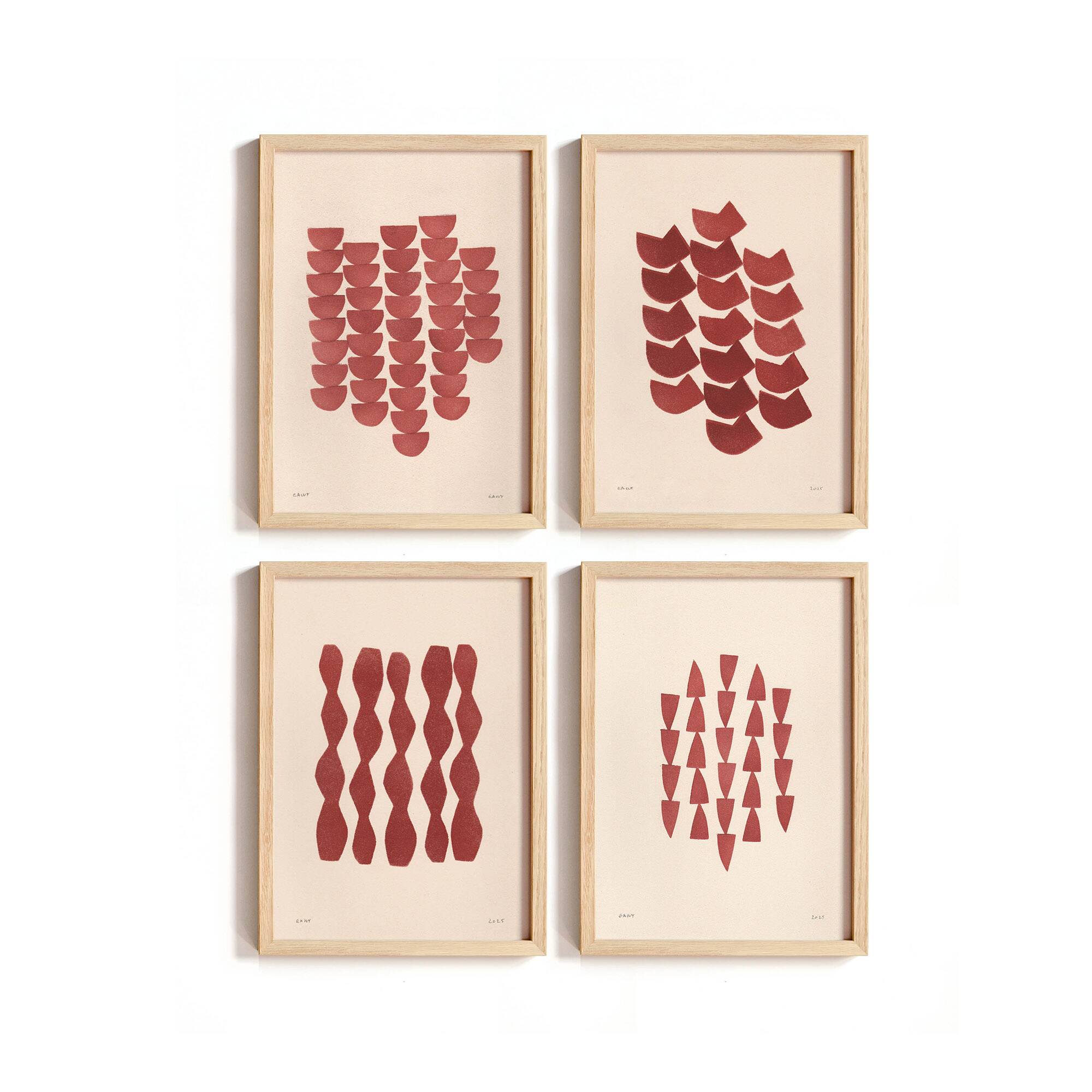 Collection de 4 peintures acryliques sur papier signées Eawy