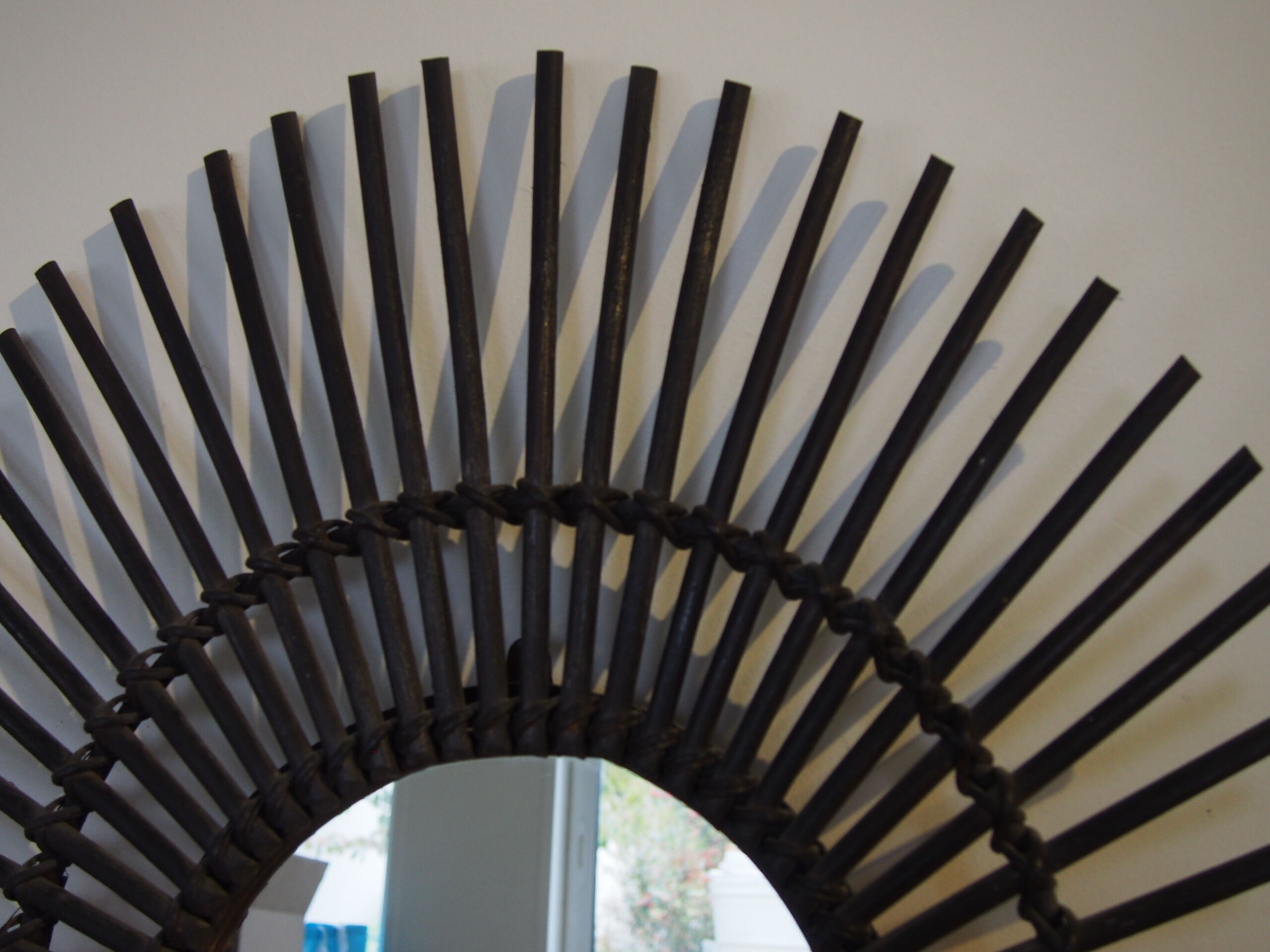 Sun mirror in vintage old rattan 56cm