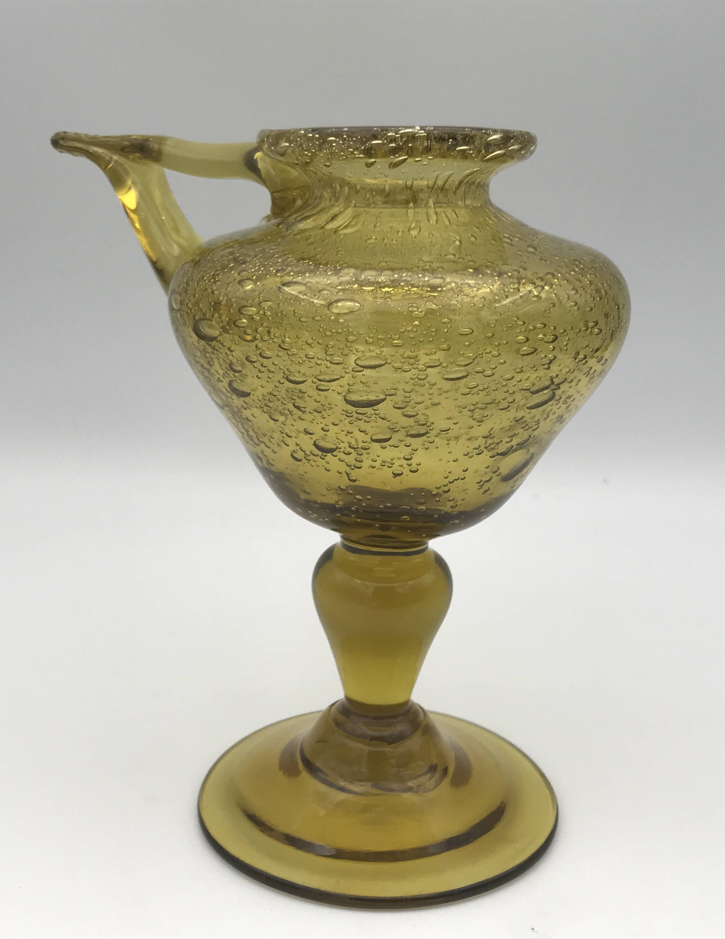 Yellow bubble hand blown glass oil lamp biot glassworks