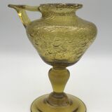 Lampe à huile en verre soufflé main bullé jaune verrerie biot