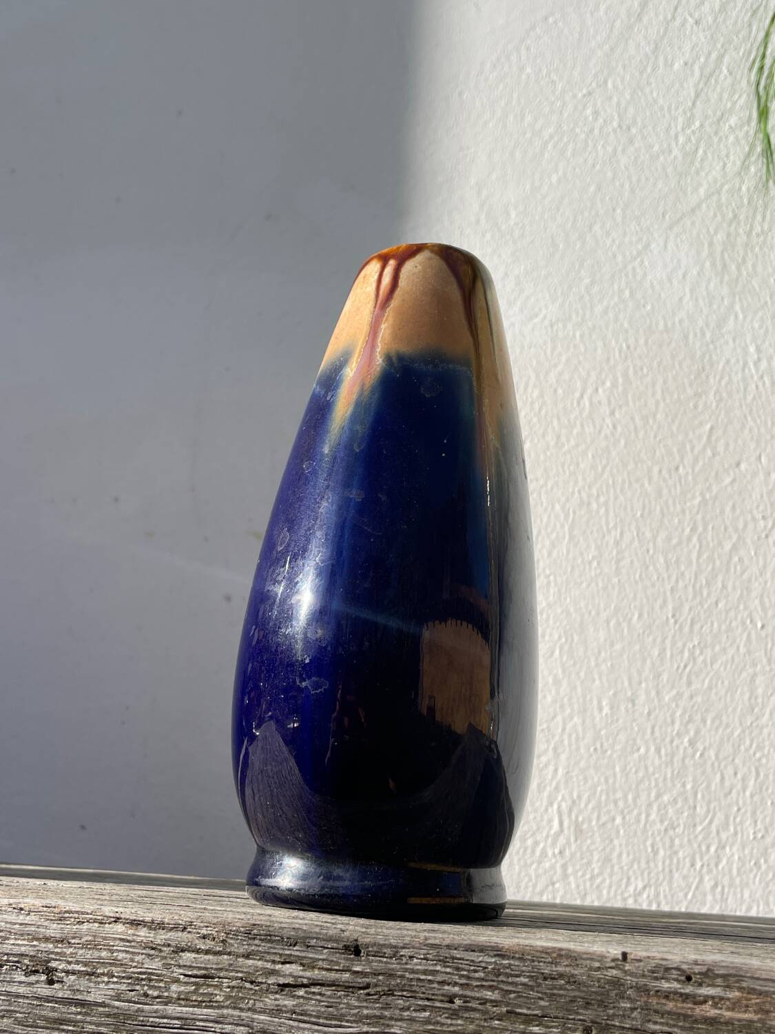 Belgian vase in blue and beige flamed stoneware