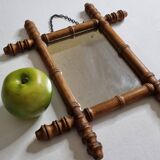 Small antique wall mirror in turned bamboo-style wood, 19th century, 38 x 32 cm