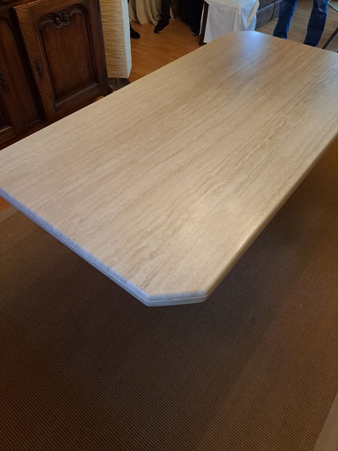 Travertine dining table.