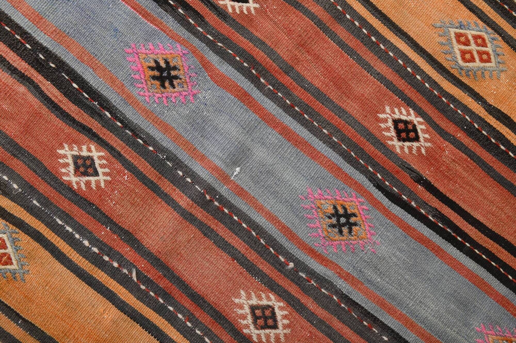 5x8 Kilim Striped Multicolor Kilim Rug,Oushak Handmade Area Rug,134x2145 Cm