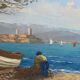 Tableau HSP "Mediterranean Sea" boat and fisherman signed Dorges