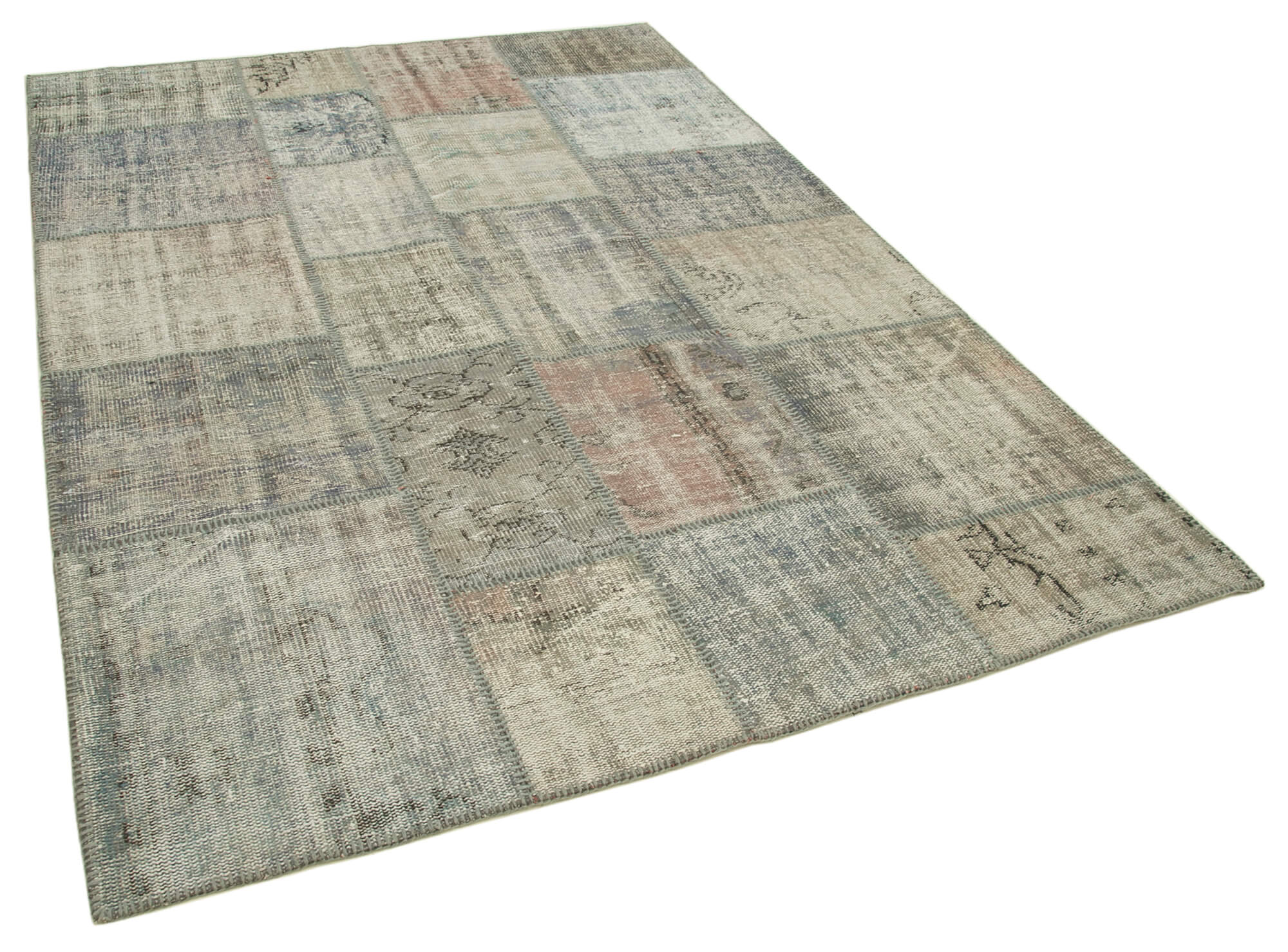 Handmade turkish overdyed 175 cm x 244 cm grey patchwork carpet