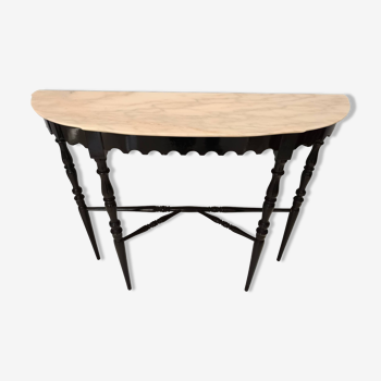 Black Lacquered Beech Console with Demilune Portuguese Pink Marble Top, Italy