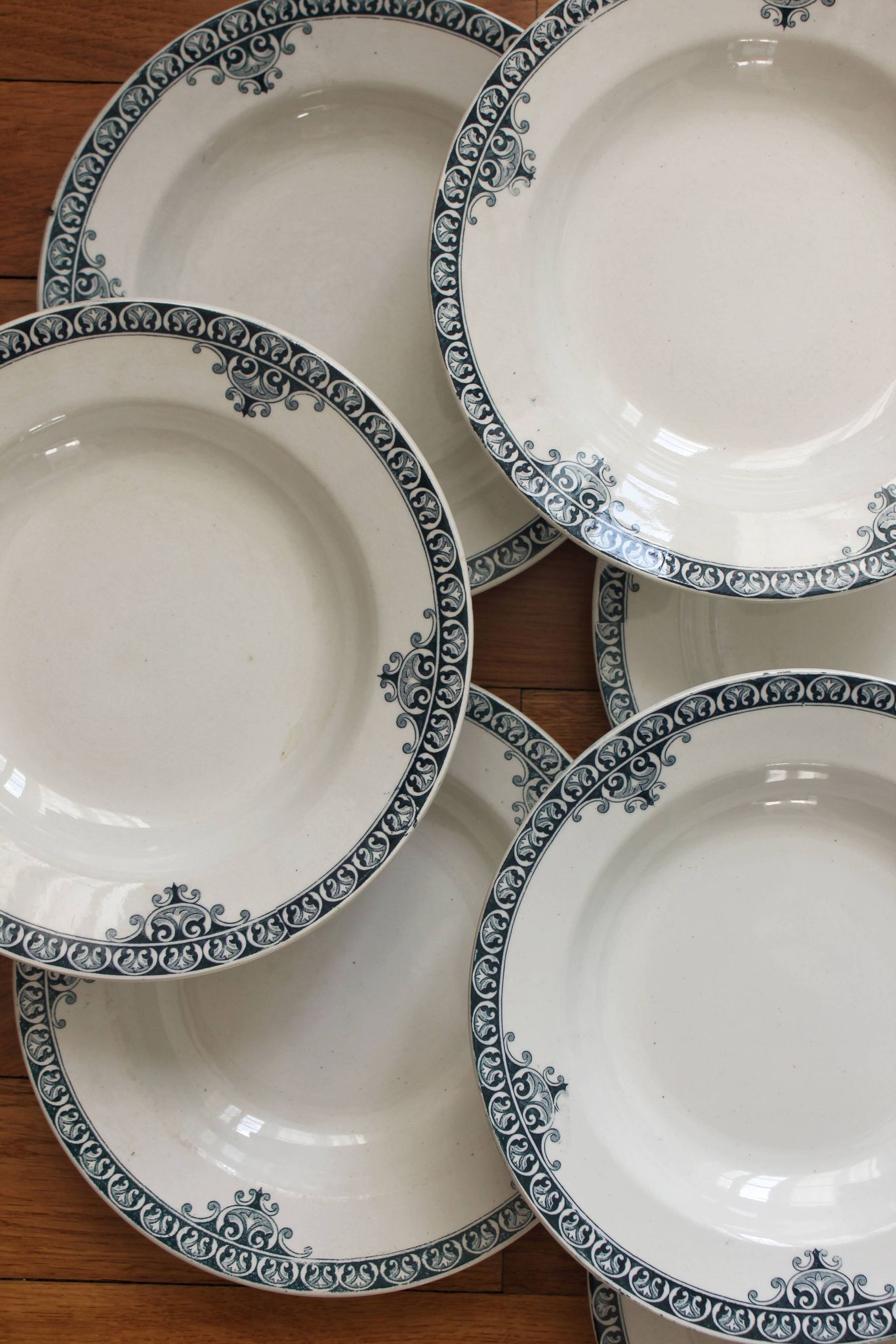 7 ironstone soup plates from Adrianople, Saint Amand and Hamage