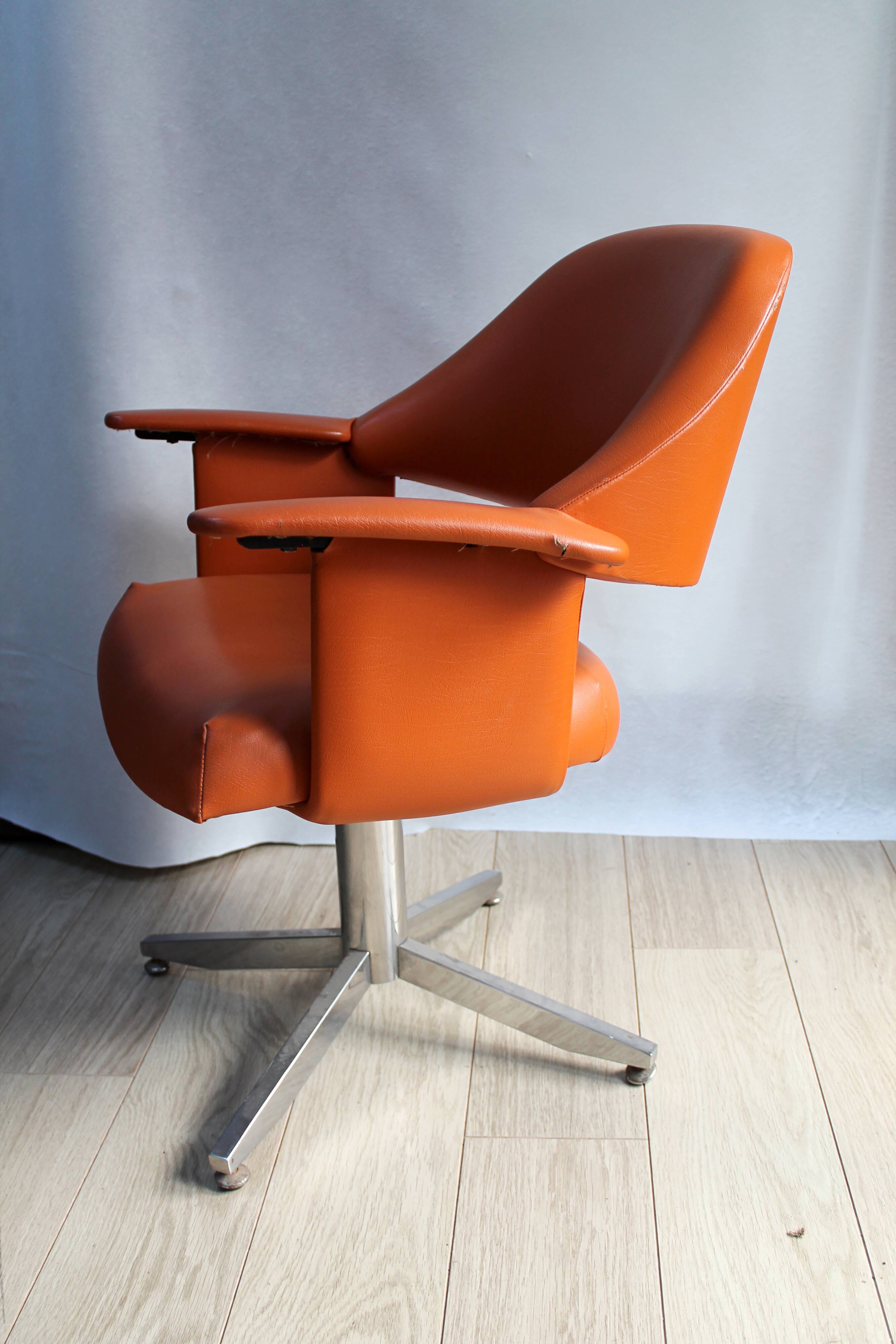 Barber in leatherette Chair orange 1970s