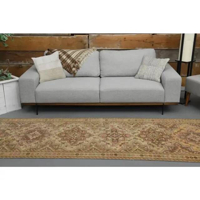 Vintage Turkish Hand-Knotted Wool Cotton Orange Runner Rug 101x380
