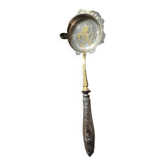 Art-Nouveau Sauce Spoon Floral Decor in Silver & Vermeil