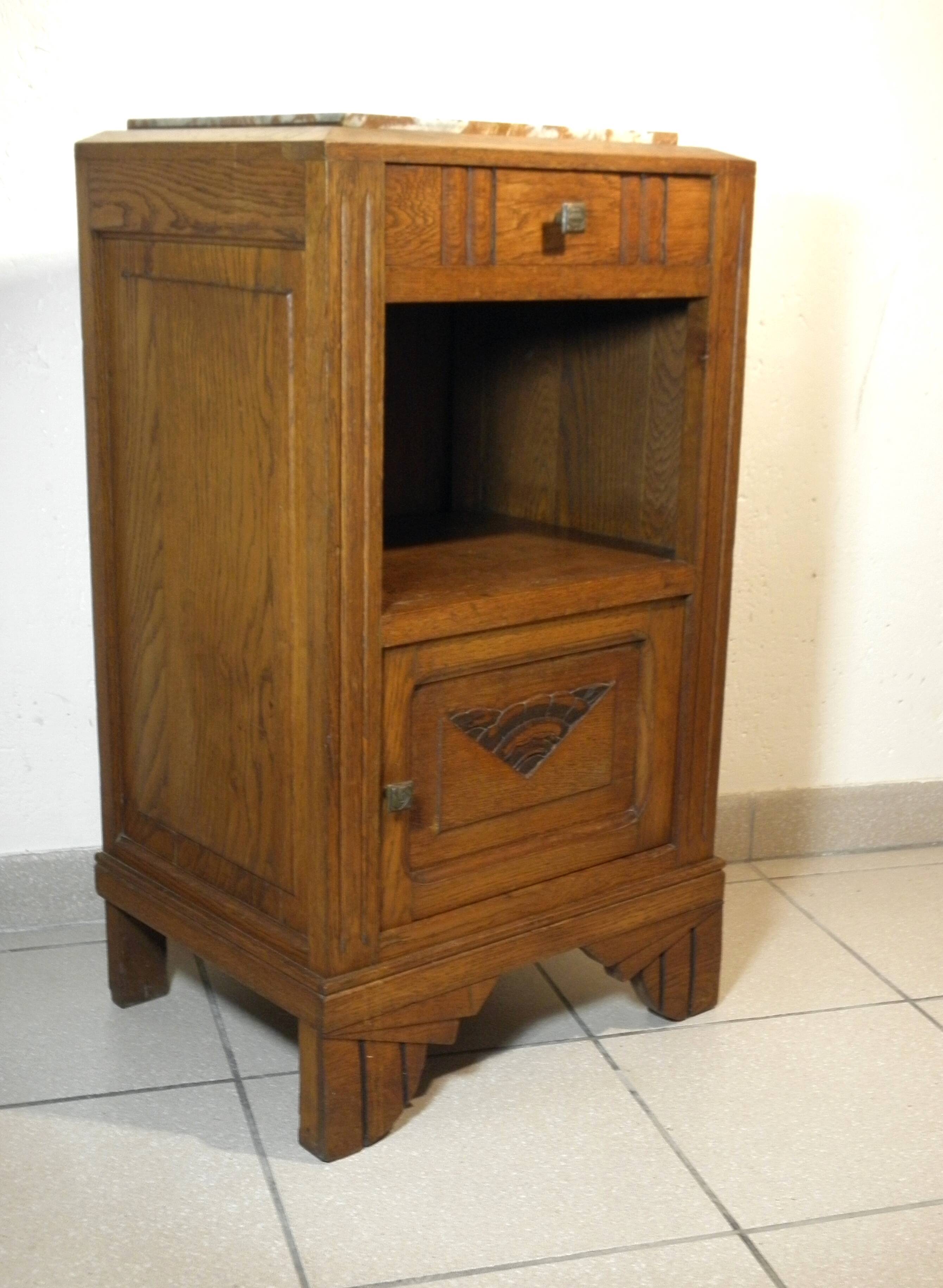 Art Deco oak and marble bedside table