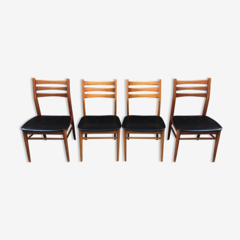 Chaises scandinaves en skaï et teck